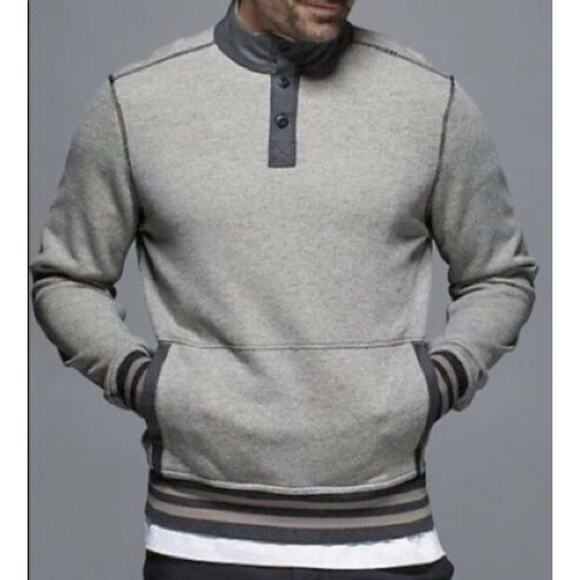Lululemon Other - Lululemon Men's Le Pullover 1/4 Button Up Heathered Gray Sweater Kangaroo Pocket